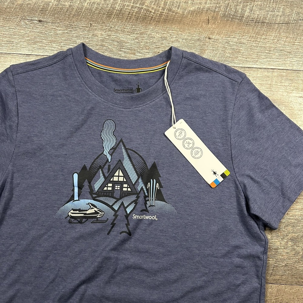 NEW Smartwool Tee T-Shirt Mens XS Alp A-Frame Nightfall Blue Merino Wool Blend